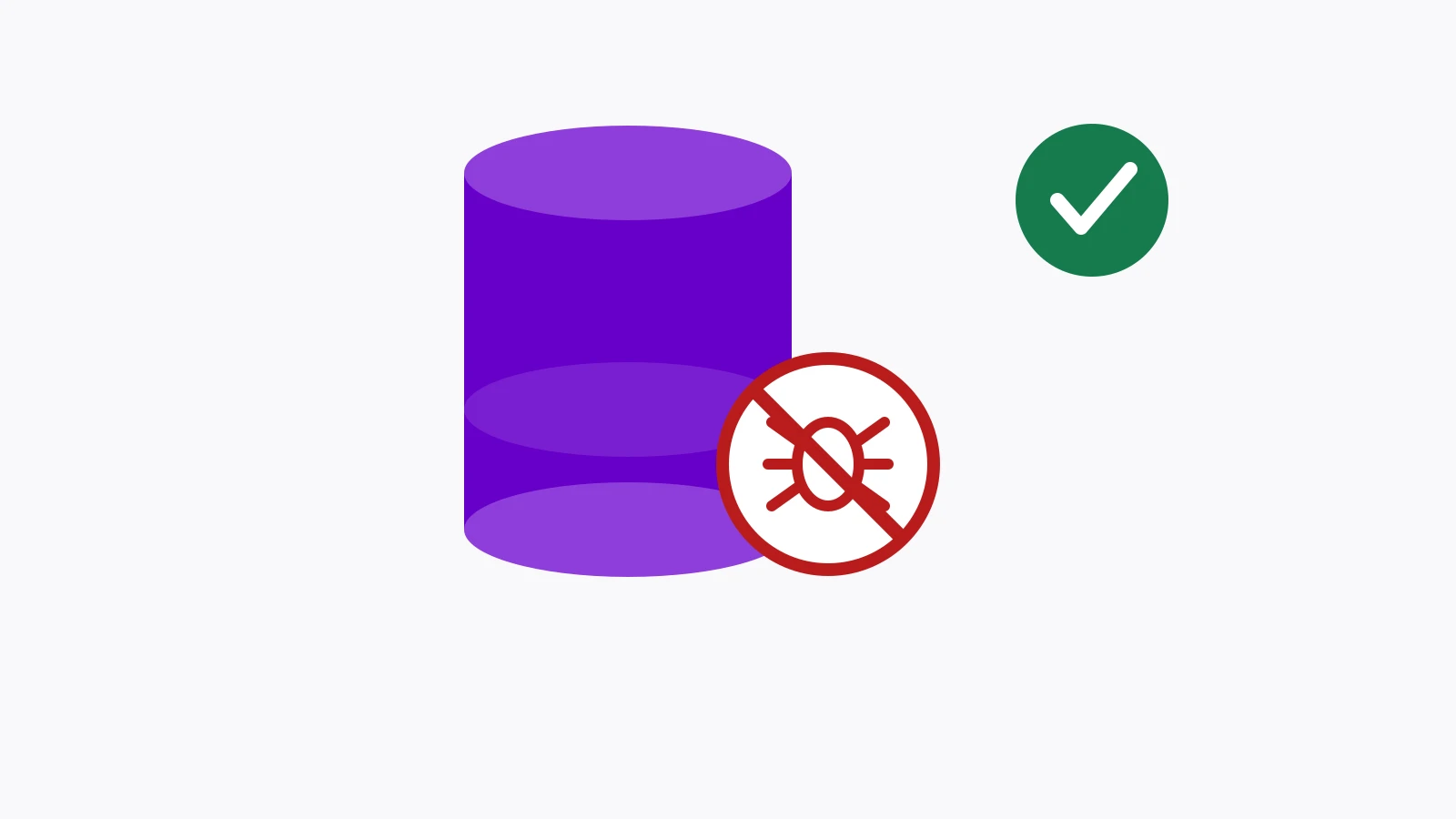 Illustrative graphic of a database with a malicious bug flagged and removed, and a verified-clean checkmark — no real screenshot exists for this anonymized case
