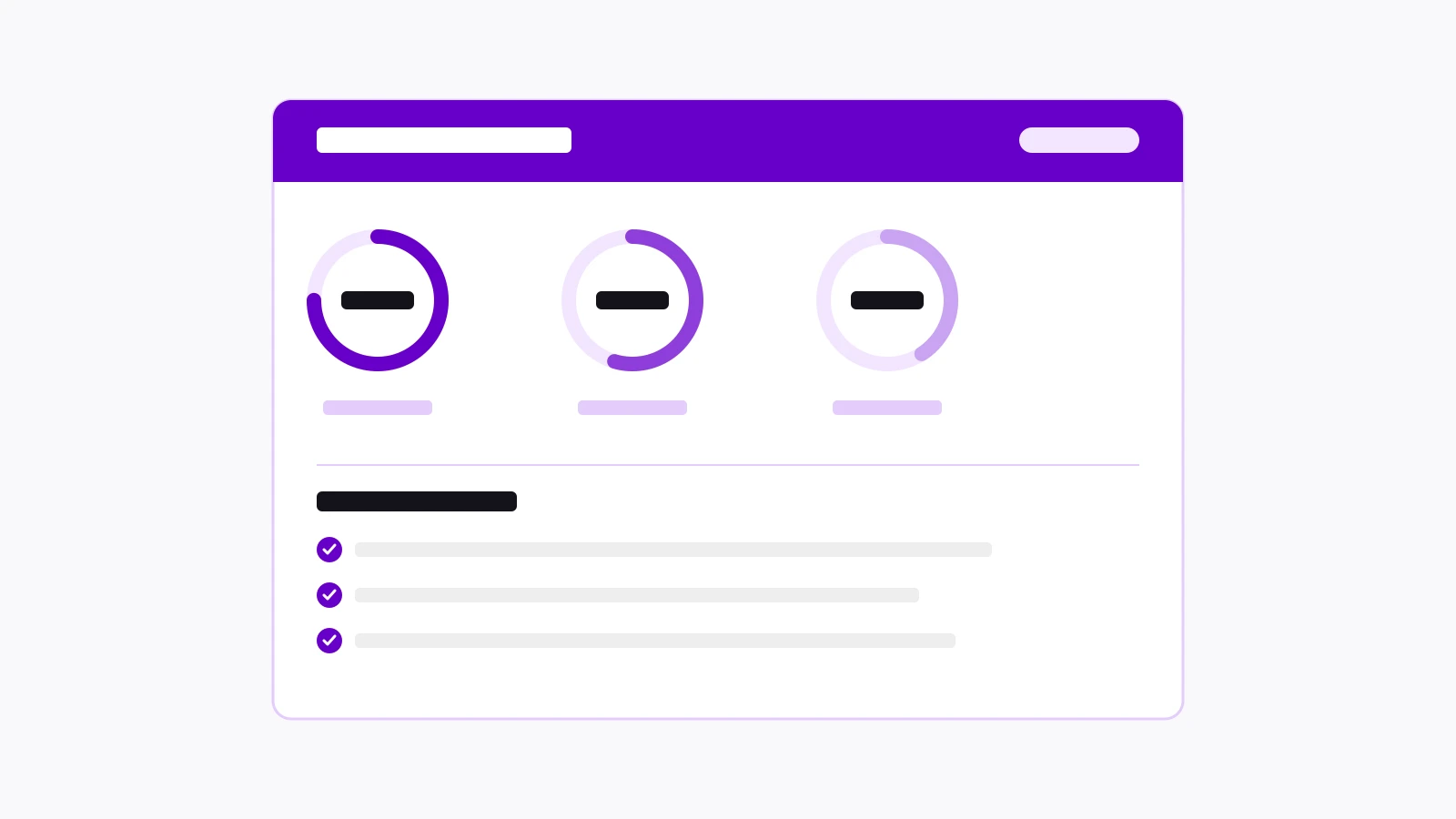 Illustrative mockup of a visibility audit report showing three completeness score gauges and a prioritized checklist of fixes